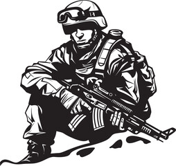 Fototapeta premium Strategic Strike Black Logo Design for Tactical Warriors Vector Valor Stealth Combat Soldier Glyph in Black