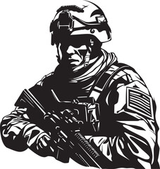 Warrior Mark Vector Design for Tactical Soldier Icons Covert Strike Force Stealth Soldier Glyph in Black