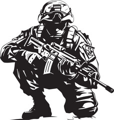 Vector Vanguard Black Logo Design for Elite Warriors Warrior Whisperer Stealth Soldier Vector Glyph