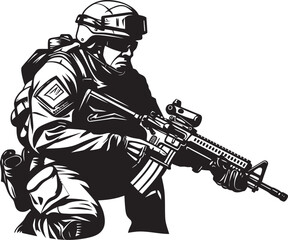 Warrior Whisper Combat Soldier Emblem in Black Shadow Stalker Tactical Warrior Vector Icon in Black