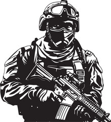 Shadow Stalker Tactical Warrior Glyph Emblem in Black Silent Striker Vector Black Insignia for Combat Soldiers