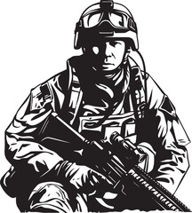 Covert Strike Force Combat Soldier Emblem in Black Stealth Elite Vector Design for Special Forces Soldiers