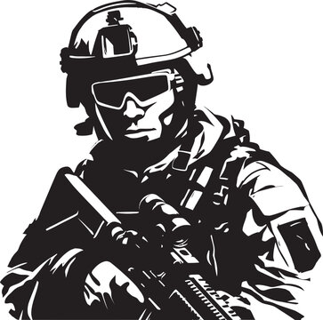 Vector Vanguard Special Forces Black Logo Design Warrior Whispers Tactical Combat Soldier Glyph in Black