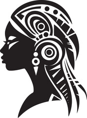 Mystic Femme Tribal Woman Icon in Black Logo Cultural Harmony Ethnic Woman Face Vector Emblem