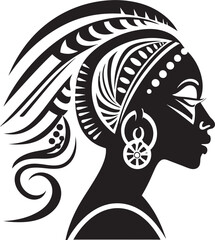 Tribal Threads Vector Ethnic Woman Face Glyph Soulful Symmetry Black Icon for Woman Face Design