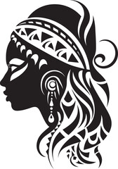 Soulful Symmetry Ethnic Woman Glyph in Black Cultural Radiance Tribal Woman Icon in Black Logo