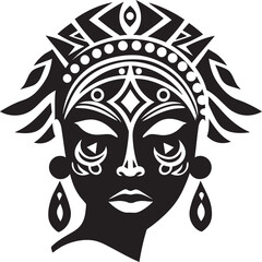 Heritage Muse Vector Black Glyph for Woman Face Empowered Essence Ethnic Woman Icon in Black Logo