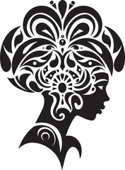 Divine Lines Ethnic Woman Emblem in Black Whispers of Wisdom Black Icon for Woman Face Design