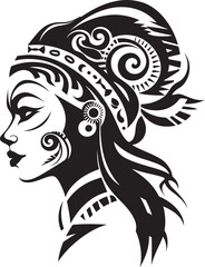 Tribal Threads Vector Ethnic Woman Face Glyph Eternal Echoes Ethnic Woman Face Emblem in Black