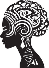 Majestic Maven Tribal Woman Face Emblem in Black Harmony Hues Black Logo for Ethnic Woman Face