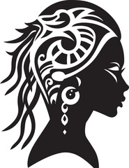 Majestic Maven Black Logo for Tribal Woman Design Cultural Harmony Ethnic Woman Face Emblem in Black