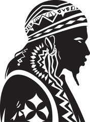 Artistry of Ancients Vector Black Logo for Tribal Woman Heritage Muse Ethnic Woman Face Glyph in Black