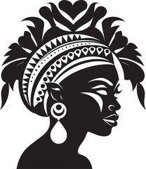 Cultural Essence Ethnic Woman Glyph in Black Tribal Threads Vector Black Icon for Woman Face Design