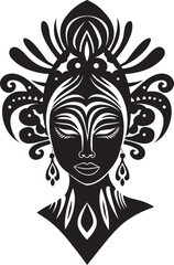 Tribal Threads Vector Black Icon for Woman Face Design Soulful Symmetry Black Glyph for Tribal Woman Emblem