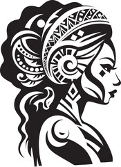 Artistry of Ancients Ethnic Woman Vector Glyph Divine Lines Black Icon for Woman Face Design