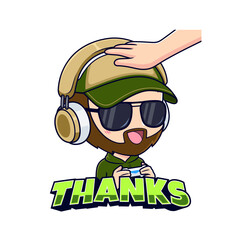 Happy cartoon gamer expressions sticker gaming mascot logo