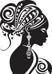 Eternal Echoes Ethnic Woman Face Emblem in Black Artistry of Ancients Black Logo for Tribal Woman Design