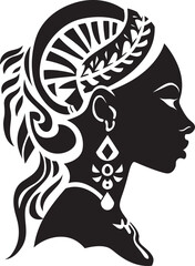 Cultural Grace Black Logo for Tribal Woman Design Tribe Muse Ethnic Woman Face Vector Icon in Black