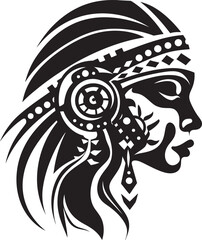 Eternal Echoes Tribal Woman Icon in Black Logo Soulful Radiance Ethnic Woman Face Vector Design