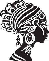 Divine Lines Tribal Woman Emblem in Black Empowered Essence Vector Black Logo for Woman Face