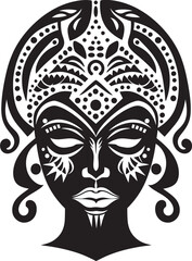 Divine Lines Black Icon for Woman Face Emblem Whispers of Wisdom Tribal Woman Glyph in Black