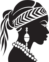 Whispers of Wisdom Ethnic Woman Icon in Black Logo Mystic Femme Tribal Woman Icon in Black Logo