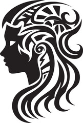 Cultural Harmony Ethnic Woman Face Vector Emblem Soulful Serenity Tribal Woman Glyph Design in Black