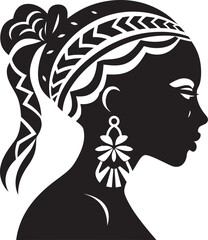 Empowered Essence Ethnic Woman Face Emblem in Black Tribal Tranquility Vector Black Logo for Woman Face