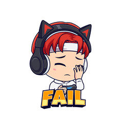 Fail gamer boy expressions sticker gaming mascot logo