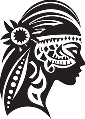 Eternal Echoes Woman Face Vector Icon in Black Tribal Radiance Ethnic Woman Face Logo in Vector Black