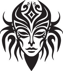 Mystic Femme Tribal Woman Icon in Black Logo Design Indigenous Beauty Vector Ethnic Woman Face Emblem