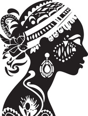 Indigenous Beauty Vector Ethnic Woman Face Emblem Cultural Grace Black Logo for Tribal Woman Design