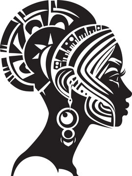 Tribal Radiance Ethnic Woman Face Logo In Vector Black Mystic Femme Tribal Woman Icon In Black Logo Design