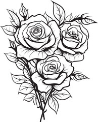 Intricate Blossoms Vector Glyph Showcasing a Black Lineart Rose Silhouette Serenade Black Emblem of a Lineart Rose Icon