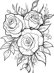 Artistry in Monochrome Black Emblem Featuring a Lineart Rose Icon Velvet Blooms Vector Logo for a Timeless Lineart Rose Design