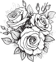 Velvet Blooms Vector Logo for a Timeless Lineart Rose Design Linear Grace Black Glyph Illustrating a Lineart Rose