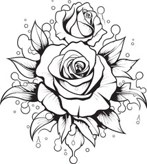 Botanic Elegance Black Rose Logo with Delicate Line Art Linear Bloom Vector Icon Depicting Artistic Rose in Black