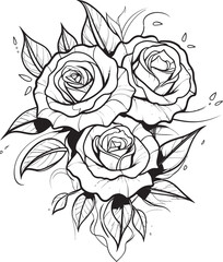 Fine Etchings Elegant Rose Vector Logo with Black Lines Ink Sketch Romance Artful Rose Design in Vector Black