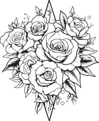 Ink Drawn Petals Vector Emblem of a Black Lineart Rose Enigmatic Blooms Lineart Rose Icon in Monochrome Vector