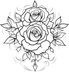 Sculpted Petals Vector Emblem Featuring Black Line Art Rose Design Whimsical Blossom Sleek Rose in Monochrome Vector with Line Art