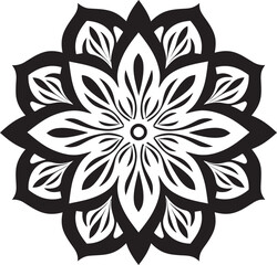 Zenith of Zen Vector Mandala Logo Featuring Elegant Black Pattern Wholeness Whisper Mandala Icon in Monochrome Black Vector