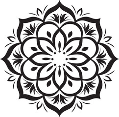 Wholeness Whisper Sleek Black Icon with Mandala Design in Vector Sacred Geometry Symphony Mandala Emblem Featuring Monochrome Vector Pattern