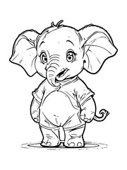 Cute Elephant Cartoon Outline Black and White Coloring Book Vector Illustration