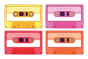 90s retro cassette tape flat vector. vintage music and nostalgia concept