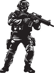 Strikeforce Sentinel Monochromatic SWAT Police Logo Design in Vector Shielded Vigilance Vector Black Logo Showcasing SWAT Police Authority