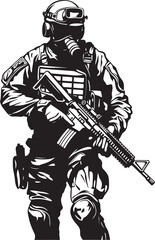 Strikeforce Sentinel Vector Black Logo Featuring SWAT Police Design in Elegant Style Shielded Vigilance Sleek Vector Emblem Showcasing SWAT Police Authority in Black