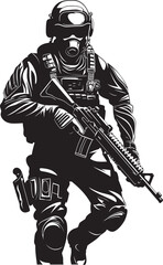 Obraz premium Tactical Triumph Monochromatic Icon of Sleek SWAT Police Insignia in Vector Stealth Guardians Vector Black Logo Design for SWAT Police Authority