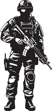 Strikeforce Sentinel Monochromatic SWAT Police Logo Design in Vector Shielded Vigilance Vector Black Logo Showcasing SWAT Police Authority