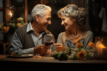 A happy elderly couple's family dinner. - Powered by Adobe