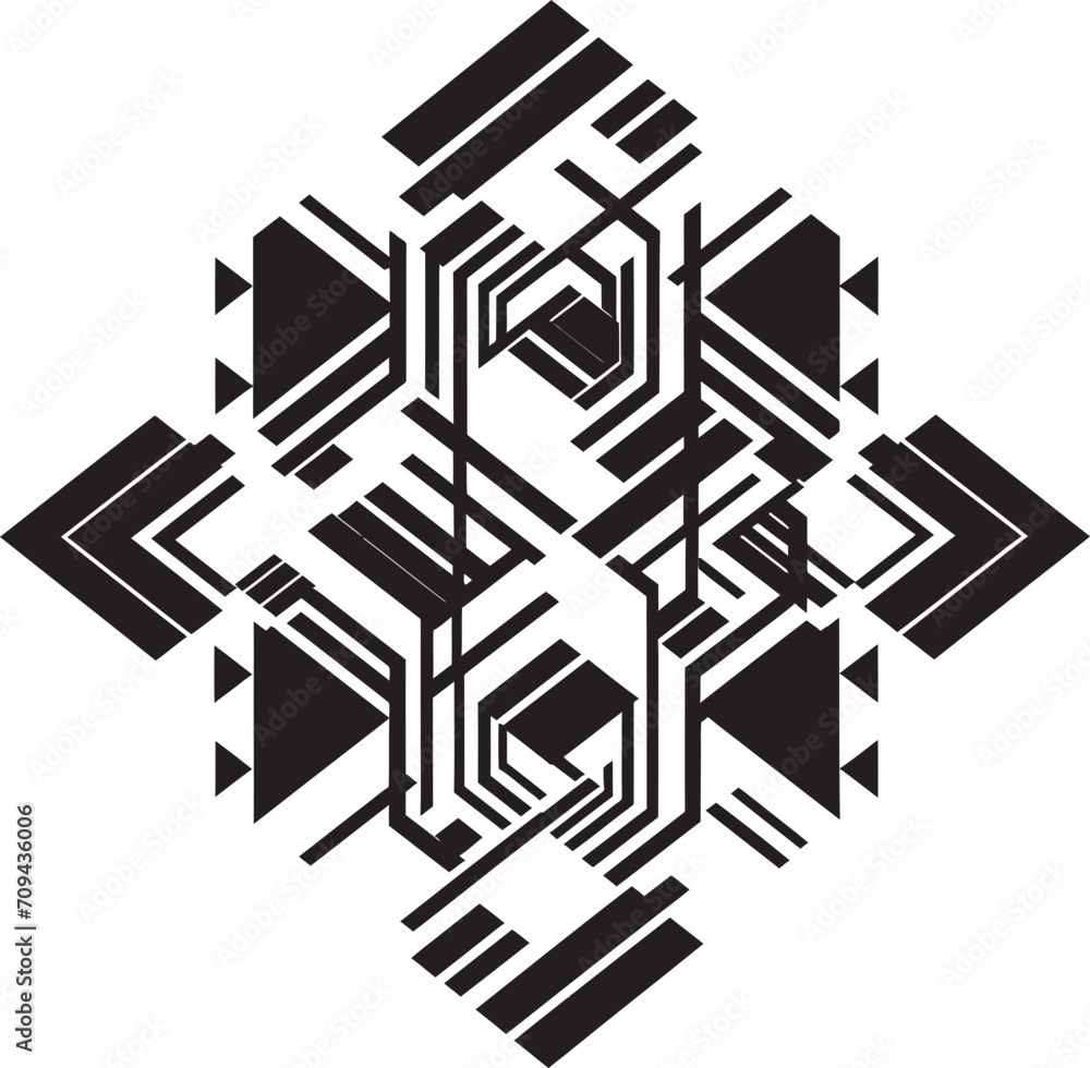Fototapete mystic geometry monochromatic emblem with abstract black geometric design in vector ephemeral lines 